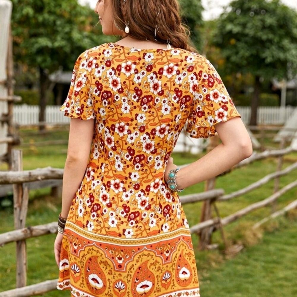 Women's yellow floral boho dress sizes 2. 4, 6 New in boutique - Picture 7 of 7